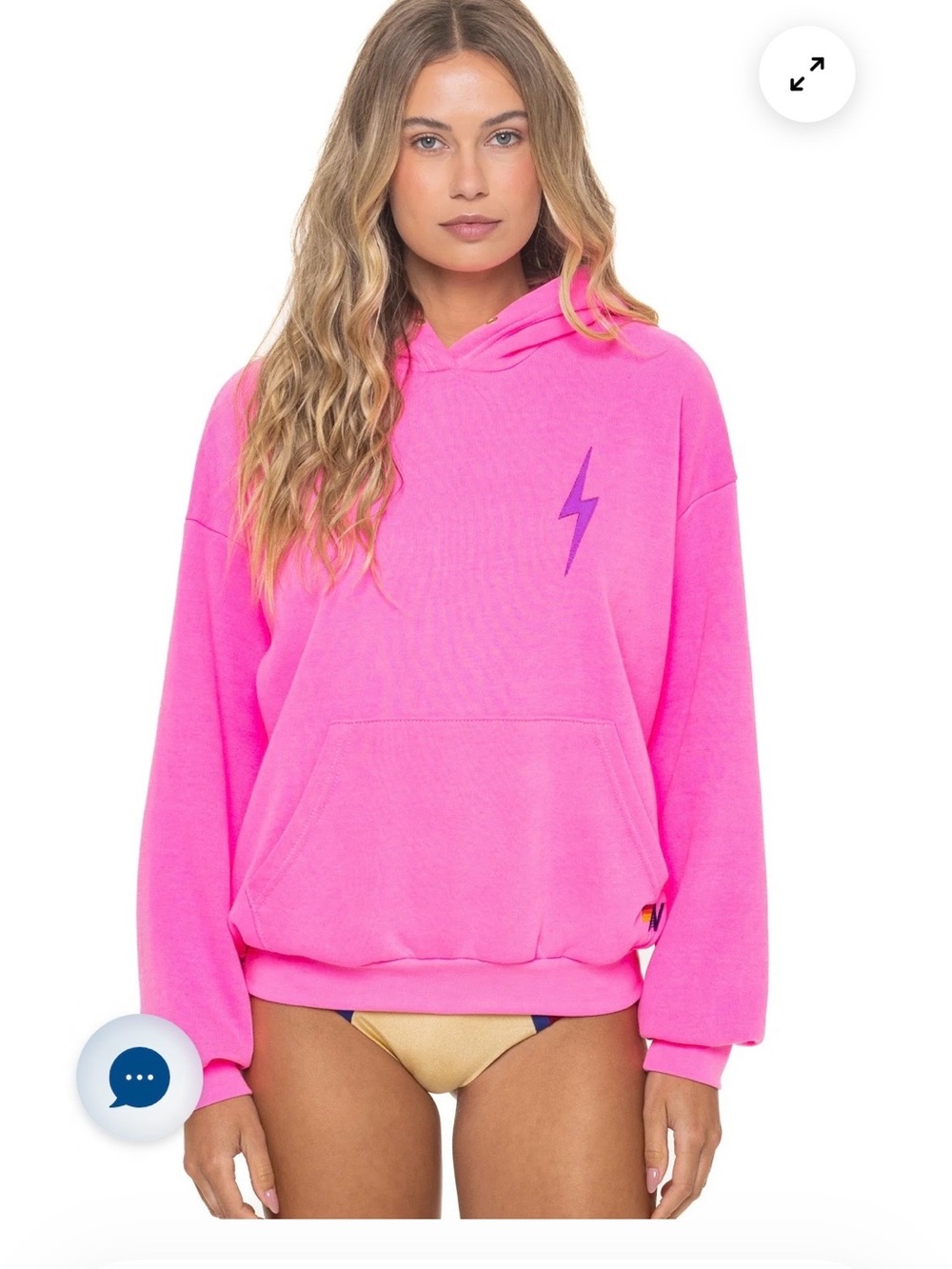 Neon Pink Women's Pullover Hoodie with Lightning Bolt